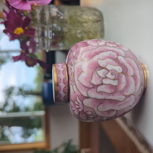 Vintage Pink Floral Cloisonné Vase/Jar - Picture 12 of 17